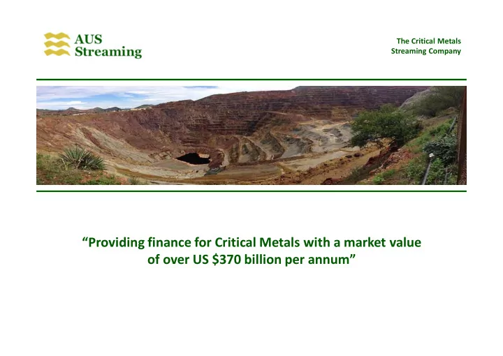 providing finance for critical metals with a market value