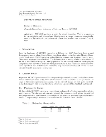 NICMOS Status and Plans  Rodger I. Thompson  Steward Observatory, University of Arizona, Tucson, AZ