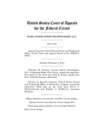 United States Court of Appeals  for the Federal Circuit  ______________________ IN RE CUOZZO SPEED