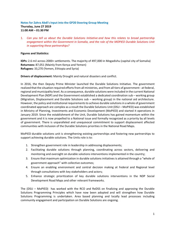 notes for zahra abdi s input into the gp20 steering group