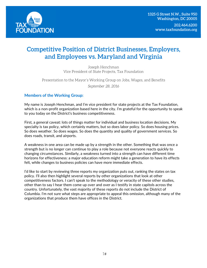 competitive position of district businesses employers