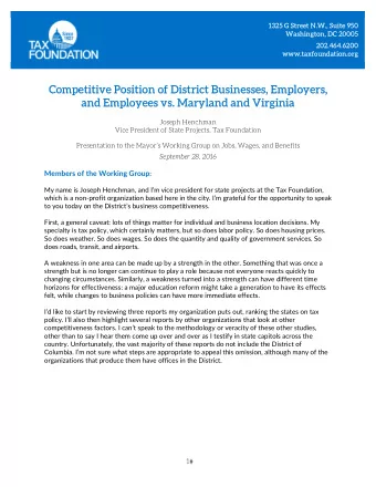 Competitive Position of District Businesses, Employers,  Competitive Position of District