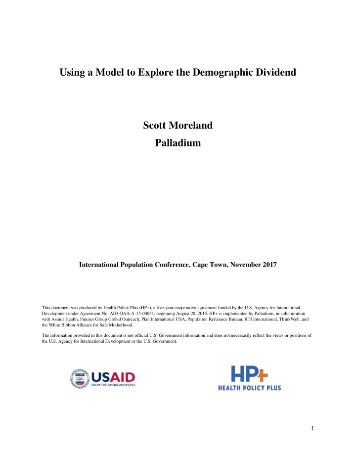 using a model to explore the demographic dividend scott
