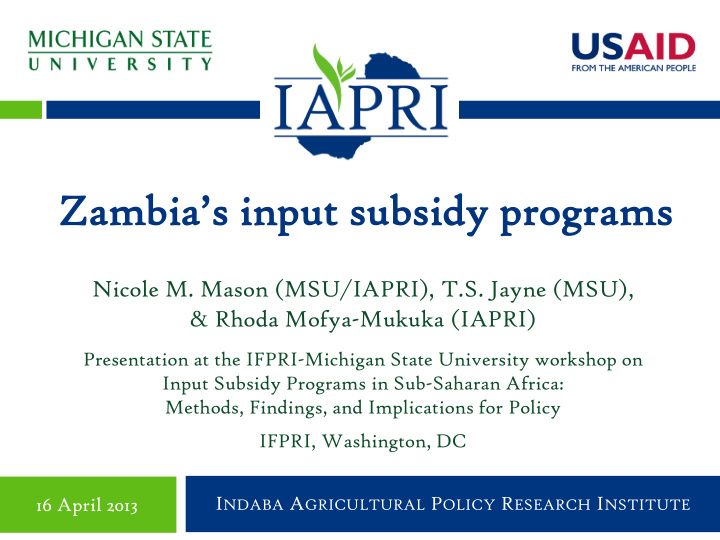 zamb mbia s inp a s input su subsid sidy p program rograms