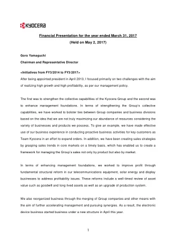 1  Through such initiatives, we worked to expand sales by boosting market share and recreate