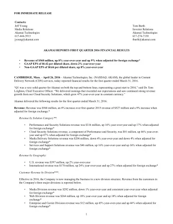 FOR IMMEDIATE RELEASE  Contacts:  Jeff Young  Tom Barth  Media Relations  Investor Relations