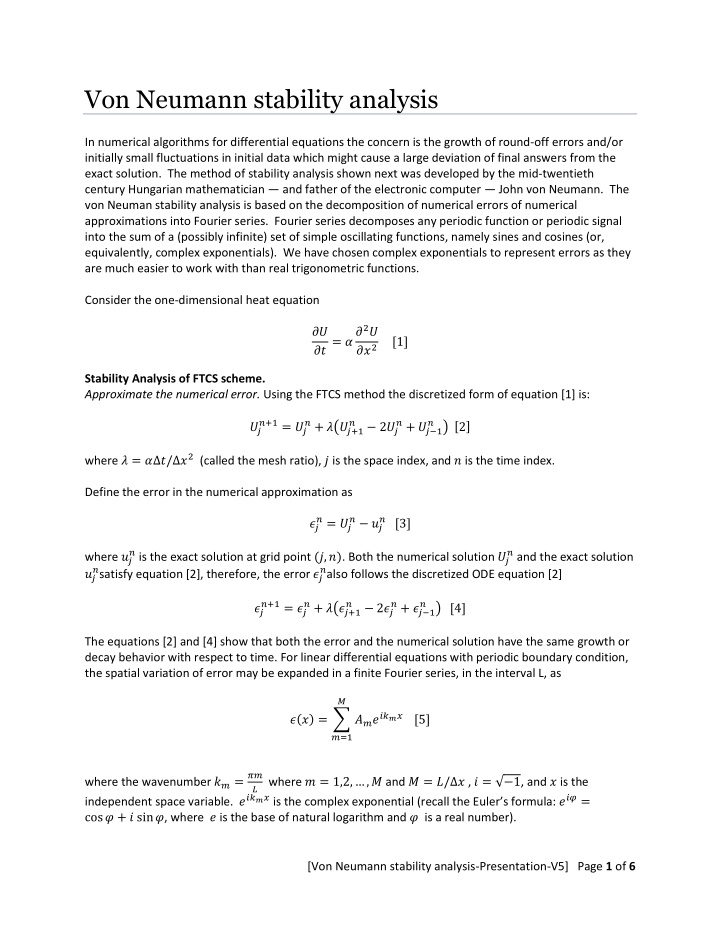 von neumann stability analysis