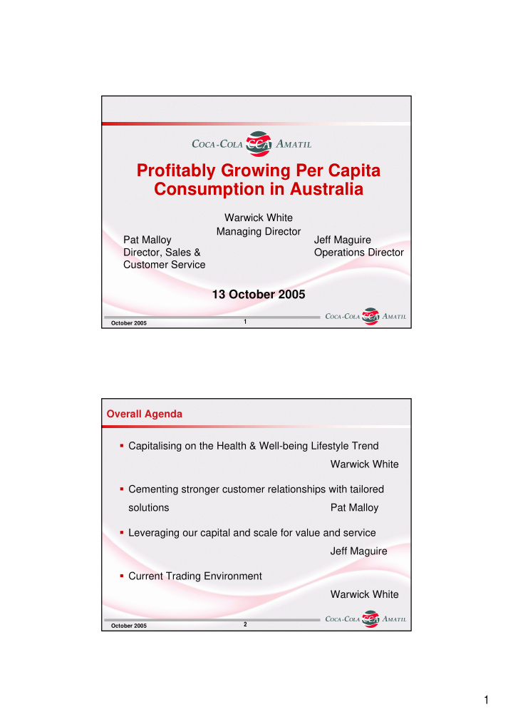 profitably growing per capita consumption in australia