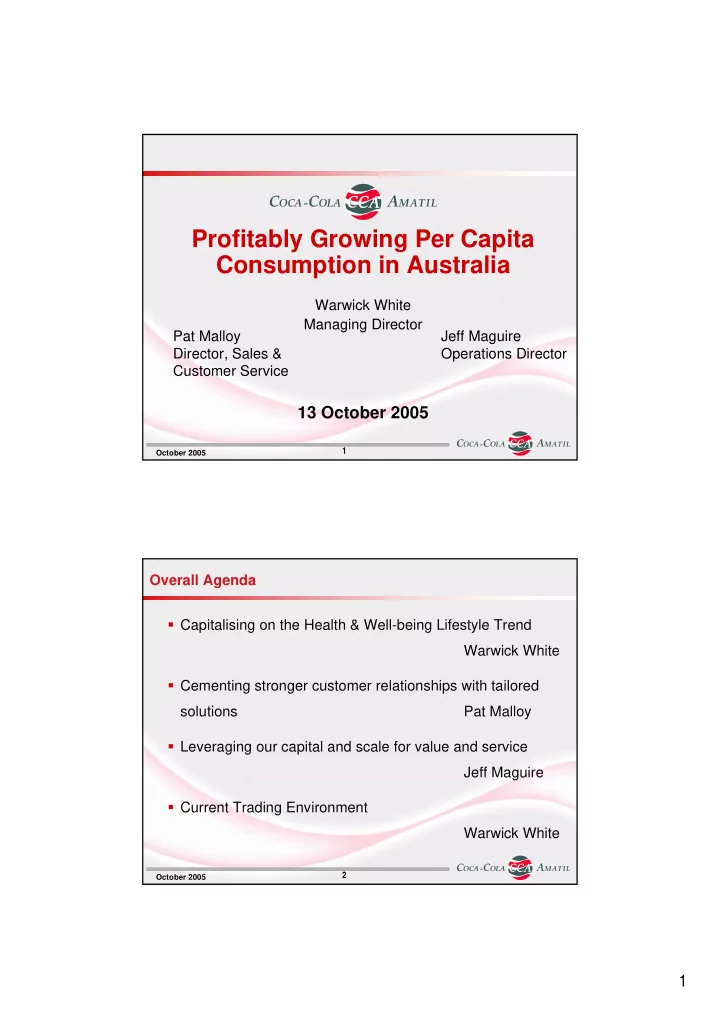 profitably growing per capita consumption in australia