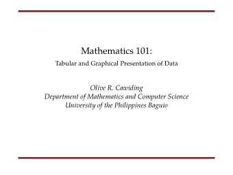 Mathematics 101:  Tabular and Graphical Presentation of Data  Olive R. Cawiding  Department of