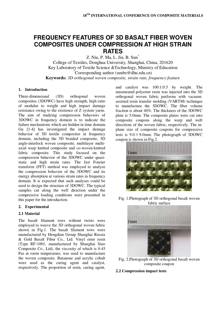 frequency features of 3d basalt fiber woven composites
