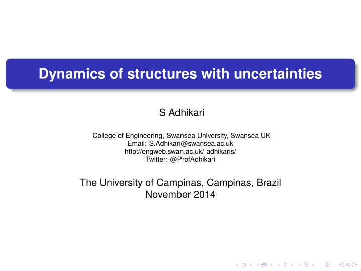 dynamics of structures with uncertainties