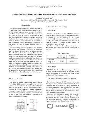 Probabilistic Soil-Structure Interaction Analysis of Nuclear Power Plant Structures Yuree Choi 1 ,