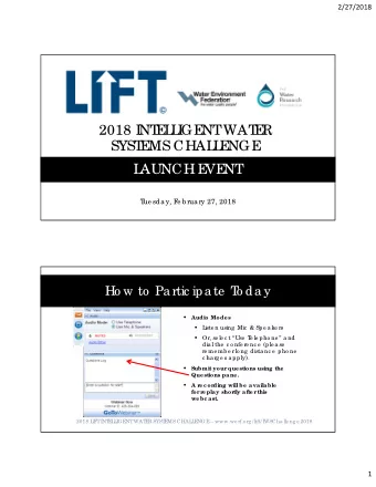 2018 I  NT  E  L  L  I  GE  NT  WAT  E  R  SYST  E  MS CHAL  L  E  NGE  L  AUNCH E  VE  NT  T  ue