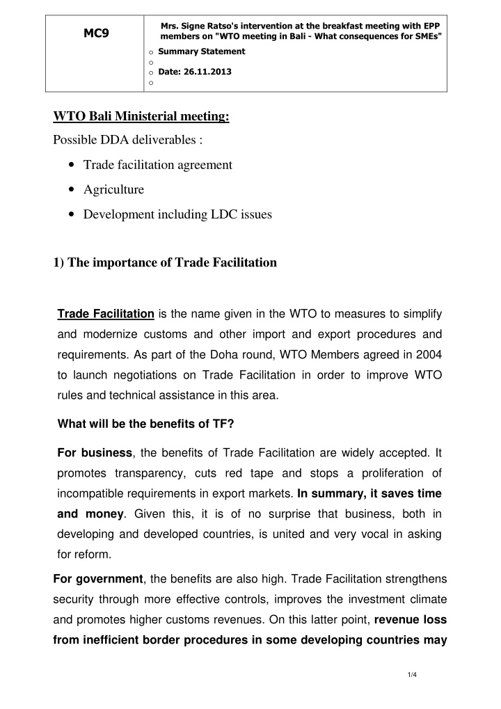 wto bali ministerial meeting possible dda deliverables