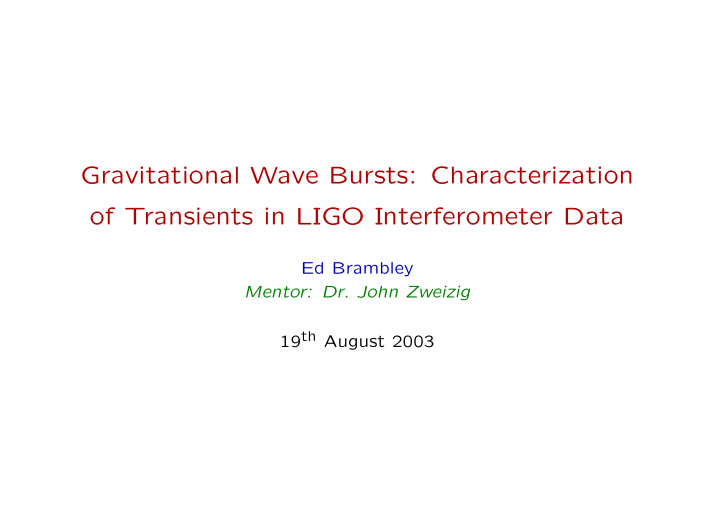 gravitational wave bursts characterization of transients