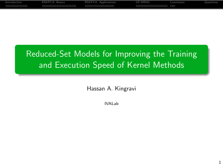 reduced set models for improving the training and