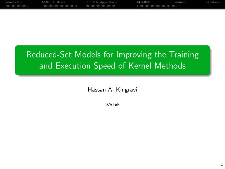 reduced set models for improving the training and