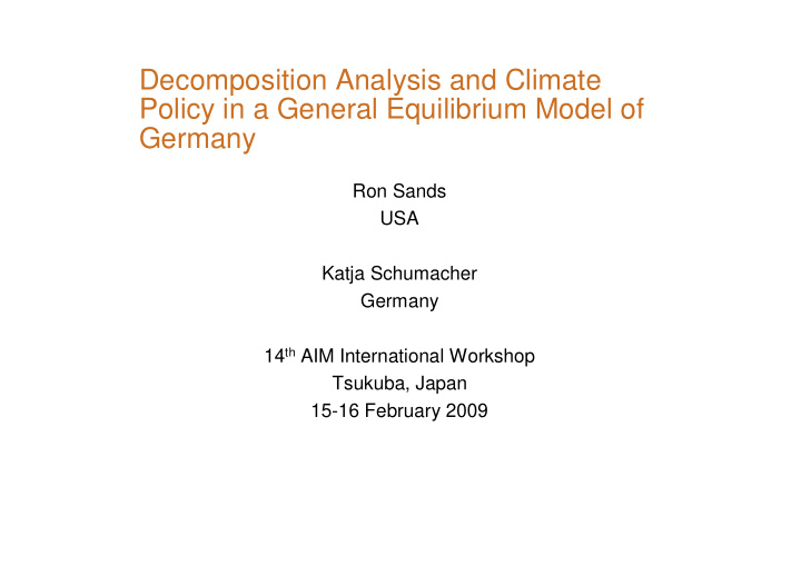 decomposition analysis and climate policy in a general