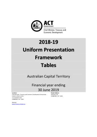 2018-19  Uniform Presentation  Framework Tables  Australian Capital Territory  Financial year