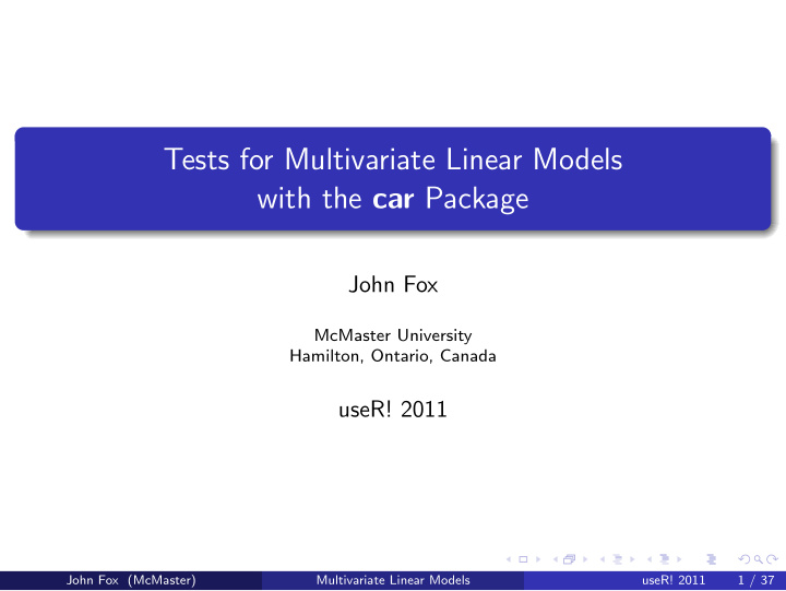 tests for multivariate linear models with the car package