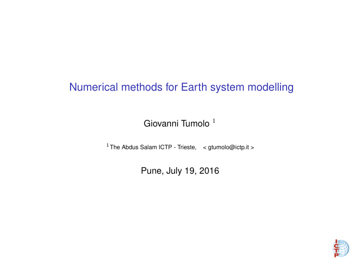 numerical methods for earth system modelling