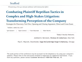 Transforming Perception of the Company  Strategies for Discovery, Voir Dire, Opening and Closing