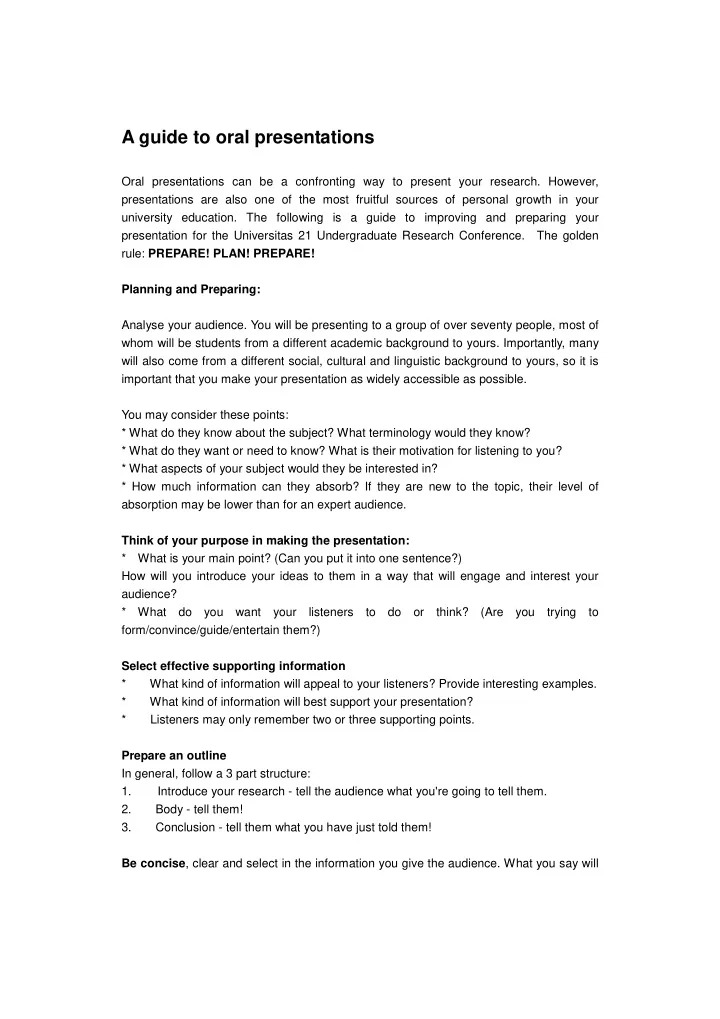a guide to oral presentations