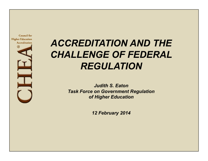 accreditation and the challenge of federal regulation