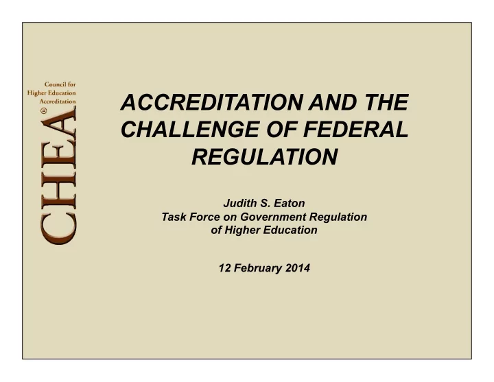 accreditation and the challenge of federal regulation