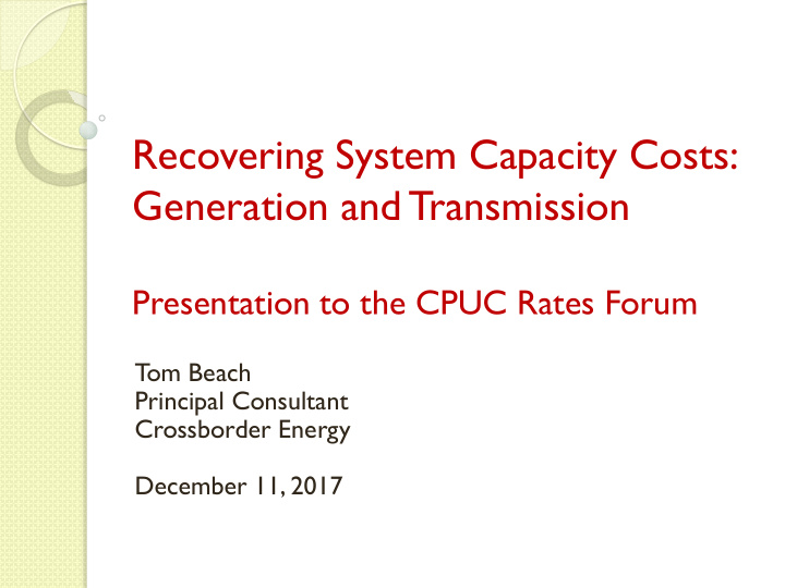 recovering system capacity costs generation and