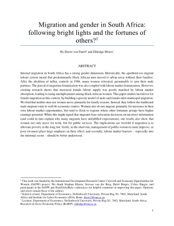 Migration and gender in South Africa:  following bright lights and the fortunes of others? 1 By
