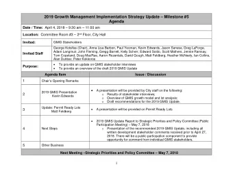 2019 Growth Management Implementation Strategy Update  Milestone #5  Agenda Date / Time: April