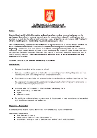 St. Matt hews CE Primary School  Handwriting and Presentation Policy  Values  Handwriting is a