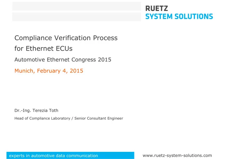 compliance verification process for ethernet ecus