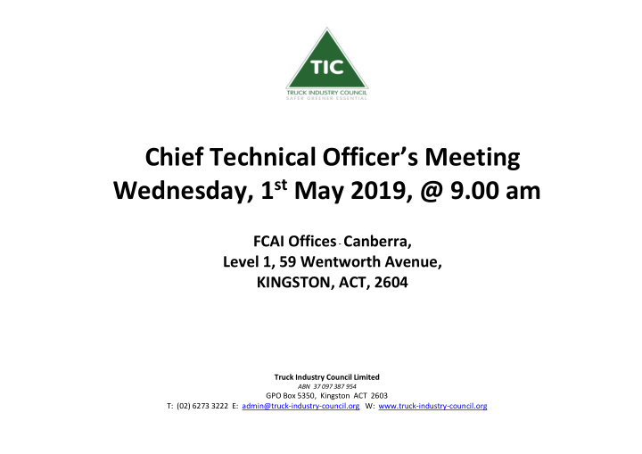 chief technical officer s meeting wednesday 1 st may 2019