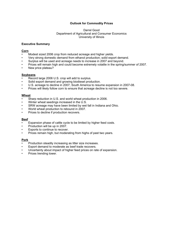 outlook for commodity prices darrel good department of