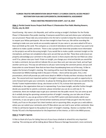 FLORIDA TRUSTEE IMPLEMENTATION GROUP PHASE V.3 FLORIDA COASTAL ACCESS PROJECT  RESTORATION PLAN AND