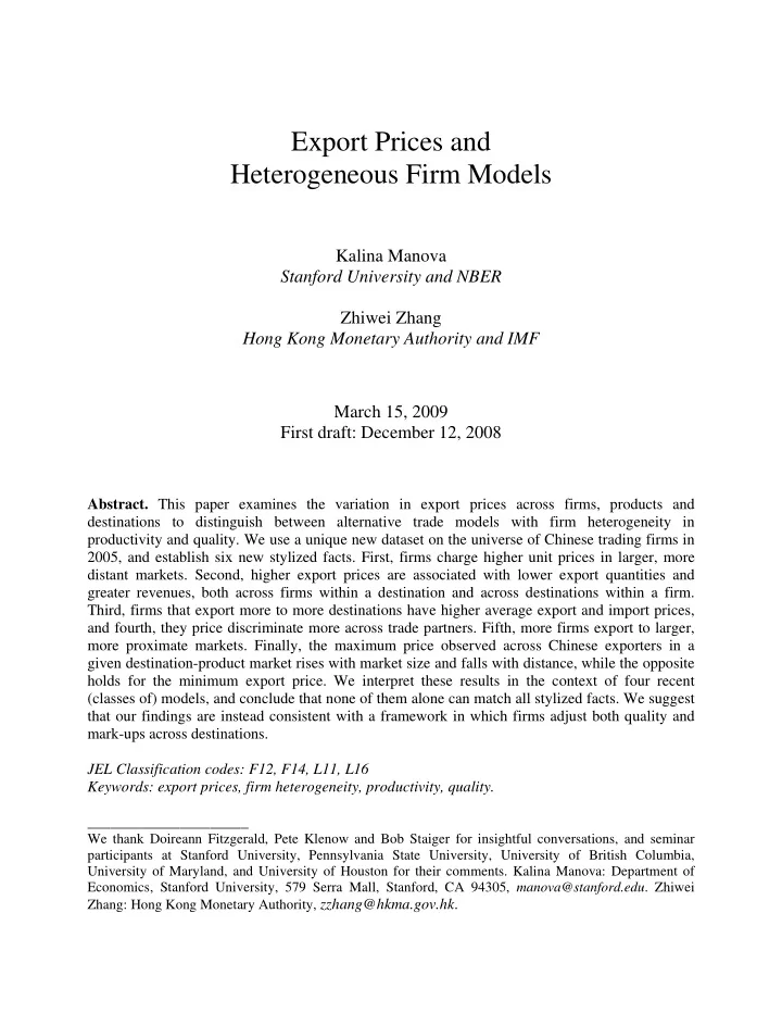 export prices and