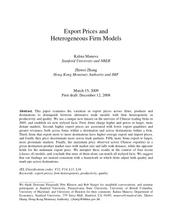 Export Prices and Heterogeneous Firm Models  Kalina Manova  Stanford University and NBER  Zhiwei