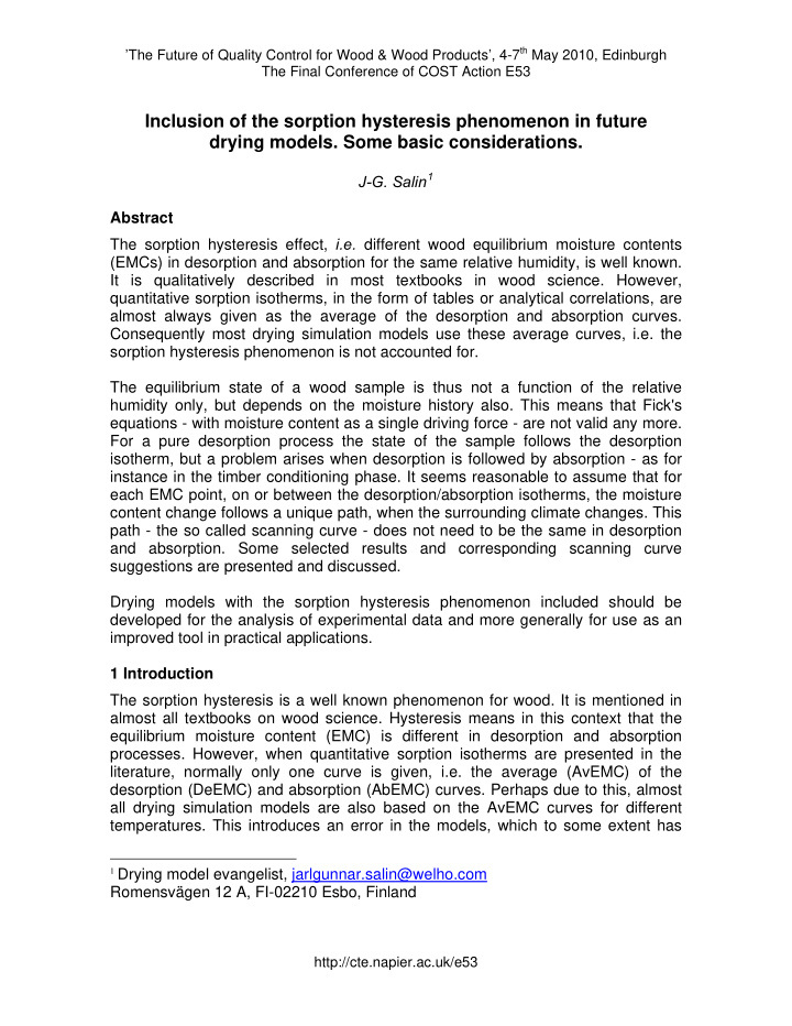 inclusion of the sorption hysteresis phenomenon in future