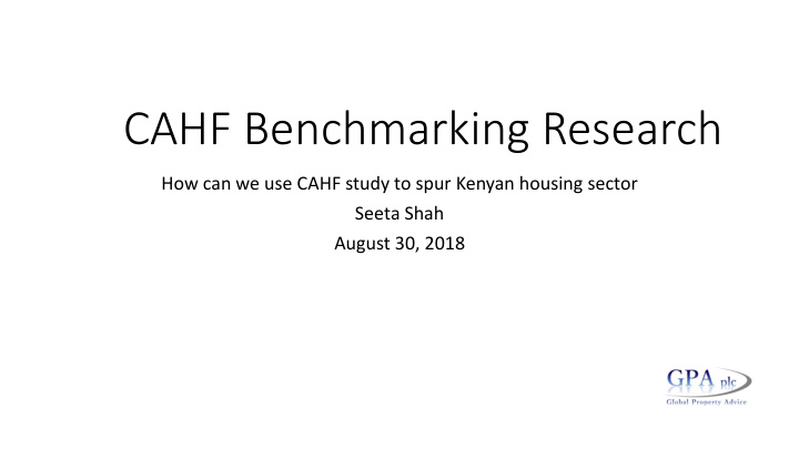 cahf benchmarking research