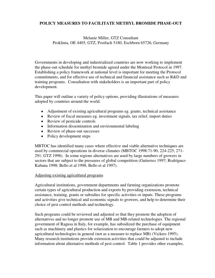 policy measures to facilitate methyl bromide phase out
