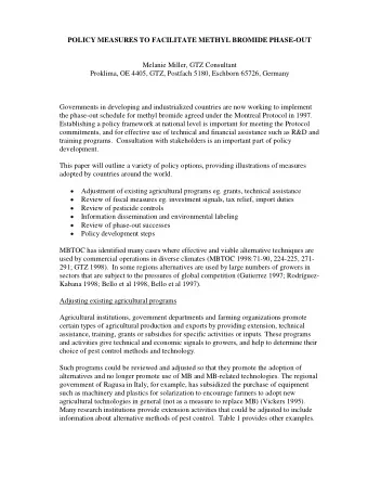 POLICY MEASURES TO FACILITATE METHYL BROMIDE PHASE-OUT  Melanie Miller, GTZ Consultant  Proklima,