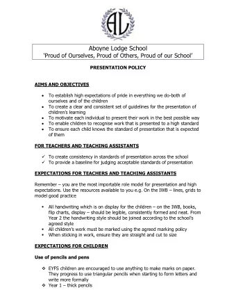 Aboyne Lodge School Proud of Ourselves, Proud of Others, Proud of our School  PRESENTATION