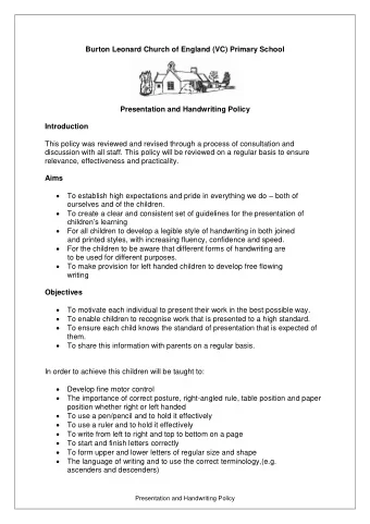 Burton Leonard Church of England (VC) Primary School  Presentation and Handwriting Policy