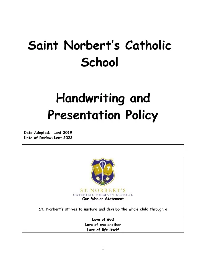 saint norbert s catholic school handwriting and