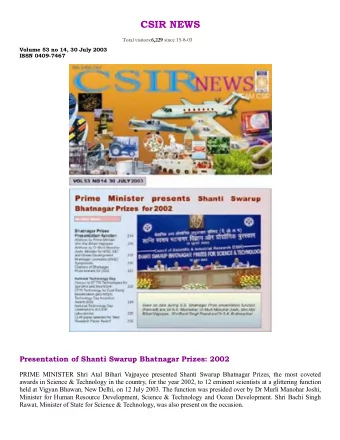 CSIR NEWS Total visitors: 6,229 since 15-8-03  Volume 53 no 14, 30 July 2003  ISSN 04097467