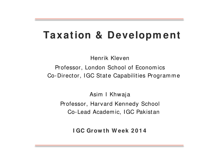 taxation developm ent
