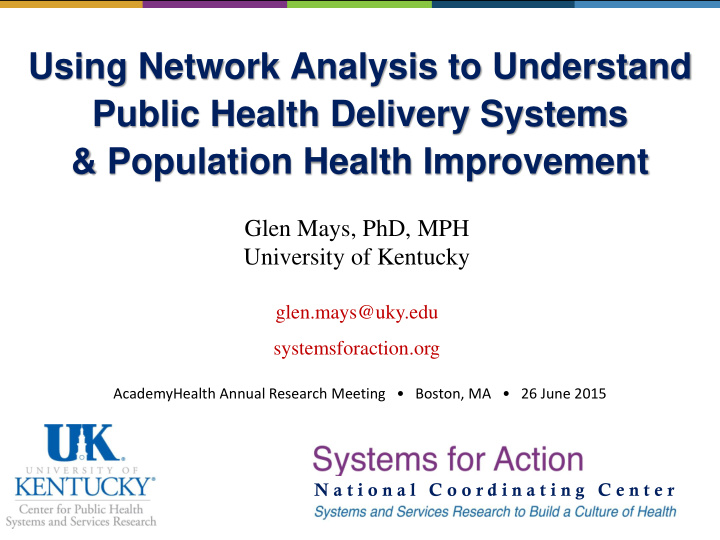 using network analysis to understand public health
